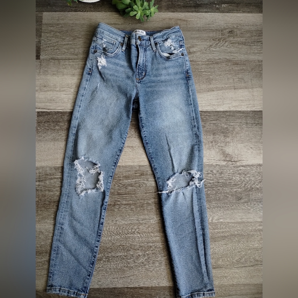 Agolde Distressed Denim Light Wash Jeans 24